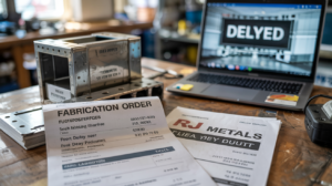 Freight-heavy fabrication invoice compared to a flat-rate local RJ Metals quote, showing hidden shipping costs