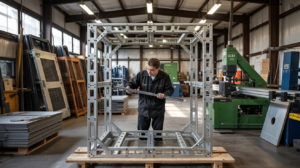 “Custom server rack made from G30 galvanized steel being inspected in a fabrication shop.”