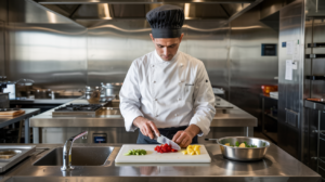 304 stainless steel restaurant kitchen fabrication with prep surfaces, backsplash, and wall guards